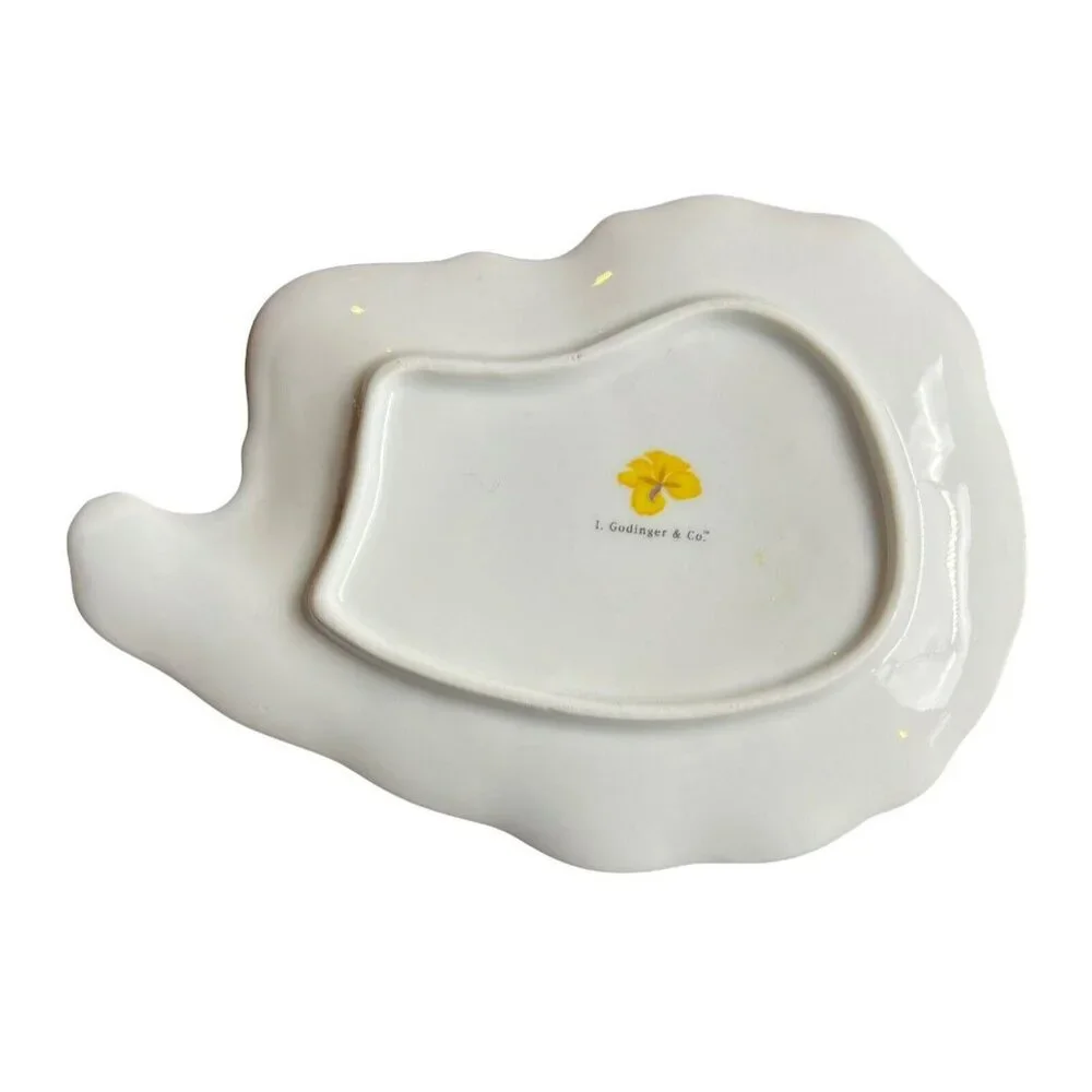 Godinger Tivoli Butterfly Trinket Dish Gold Trim Porcelain Leaves Lemon Wedge‎